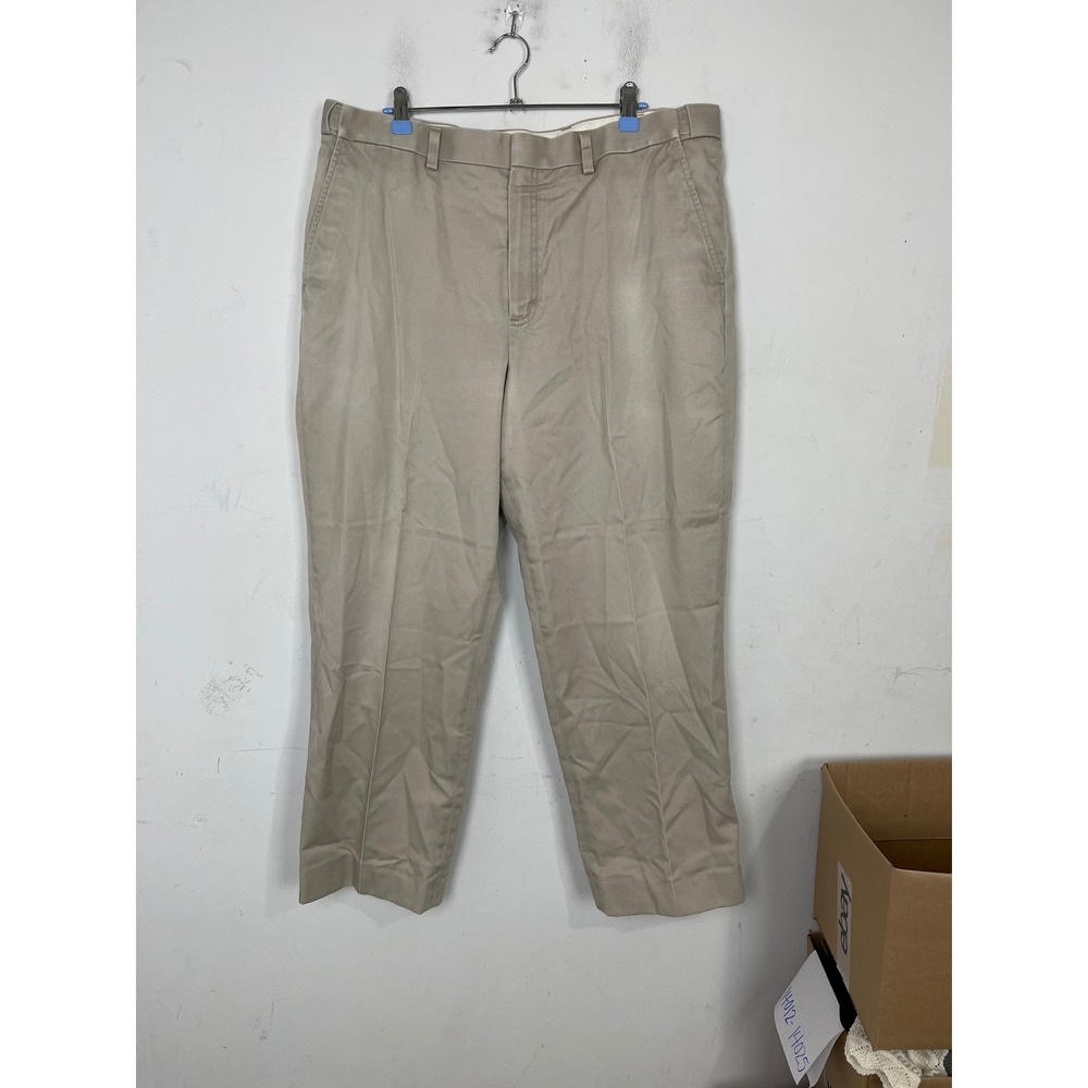 LL Bean Mens Comfort Waist Chinos Tan Khaki Flat Front Cotton Pants 37x26 262555